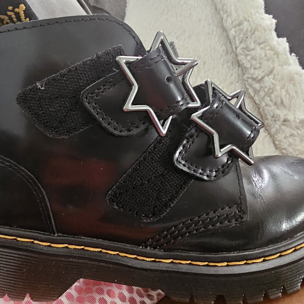 Black Leather Boots with Star Buckles